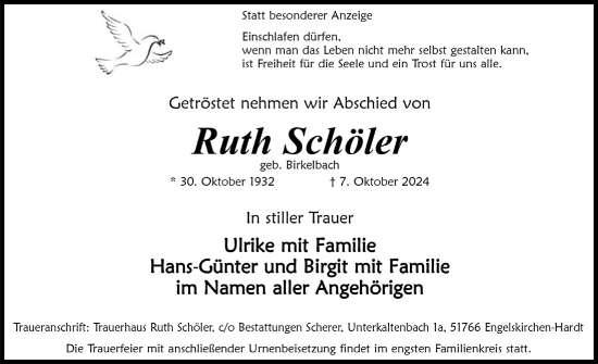 Anzeige von Ruth Schöler von  Anzeigen Echo 