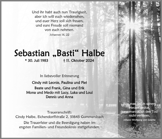 Anzeige von Sebastian Halbe von  Anzeigen Echo 