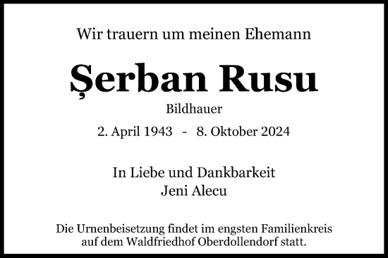 Anzeige von Serban Rusu von Kölner Stadt-Anzeiger / Kölnische Rundschau / Express
