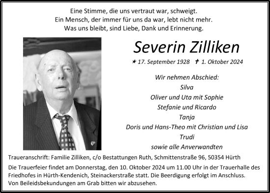 Anzeige von Severin Zilliken von  Wochenende 