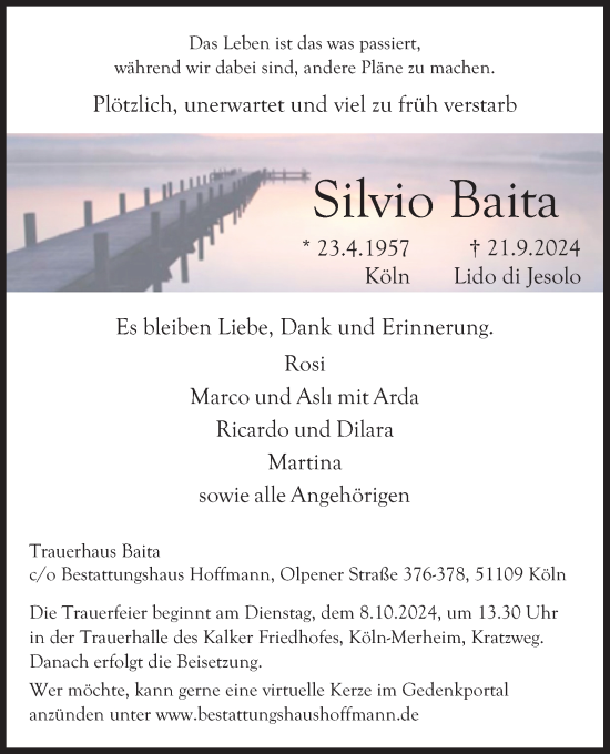 Anzeige von Silvio Baita von Kölner Stadt-Anzeiger / Kölnische Rundschau / Express