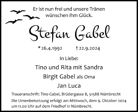 Anzeige von Stefan Gabel von  Lokalanzeiger 