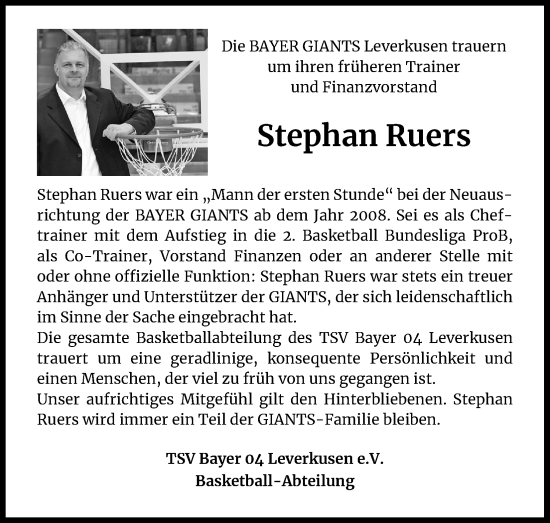Anzeige von Stephan Ruers von Kölner Stadt-Anzeiger / Kölnische Rundschau / Express