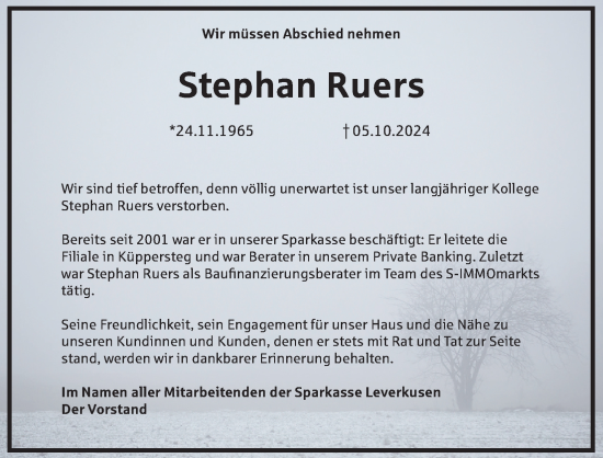 Anzeige von Stephan Ruers von Kölner Stadt-Anzeiger / Kölnische Rundschau / Express