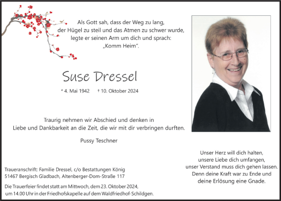 Anzeige von Suse Dressel von  Bergisches Handelsblatt 