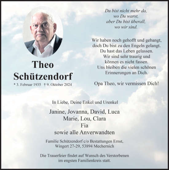 Anzeige von Theo Schützendorf von  Blickpunkt Euskirchen 