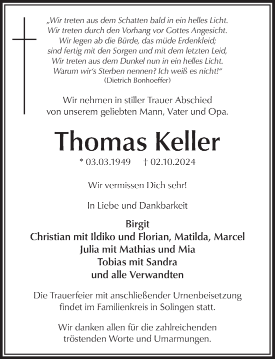 Anzeige von Thomas Keller von  Lokalanzeiger 