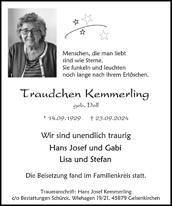 Anzeige von Traudchen Kemmerling von  Werbepost 