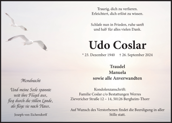 Anzeige von Udo Coslar von  Werbepost 