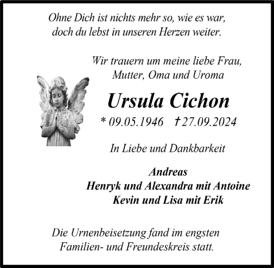 Anzeige von Ursula Cichon von  Anzeigen Echo 