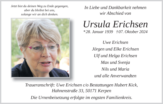 Anzeige von Ursula Erichsen von  Werbepost 