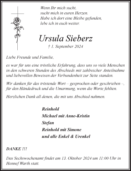 Anzeige von Ursula Sieberz von  Extra Blatt 