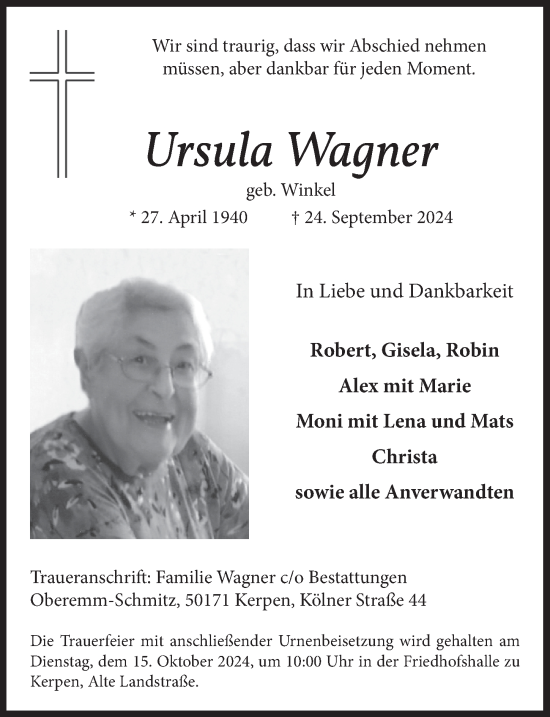 Anzeige von Ursula Wagner von  Werbepost 