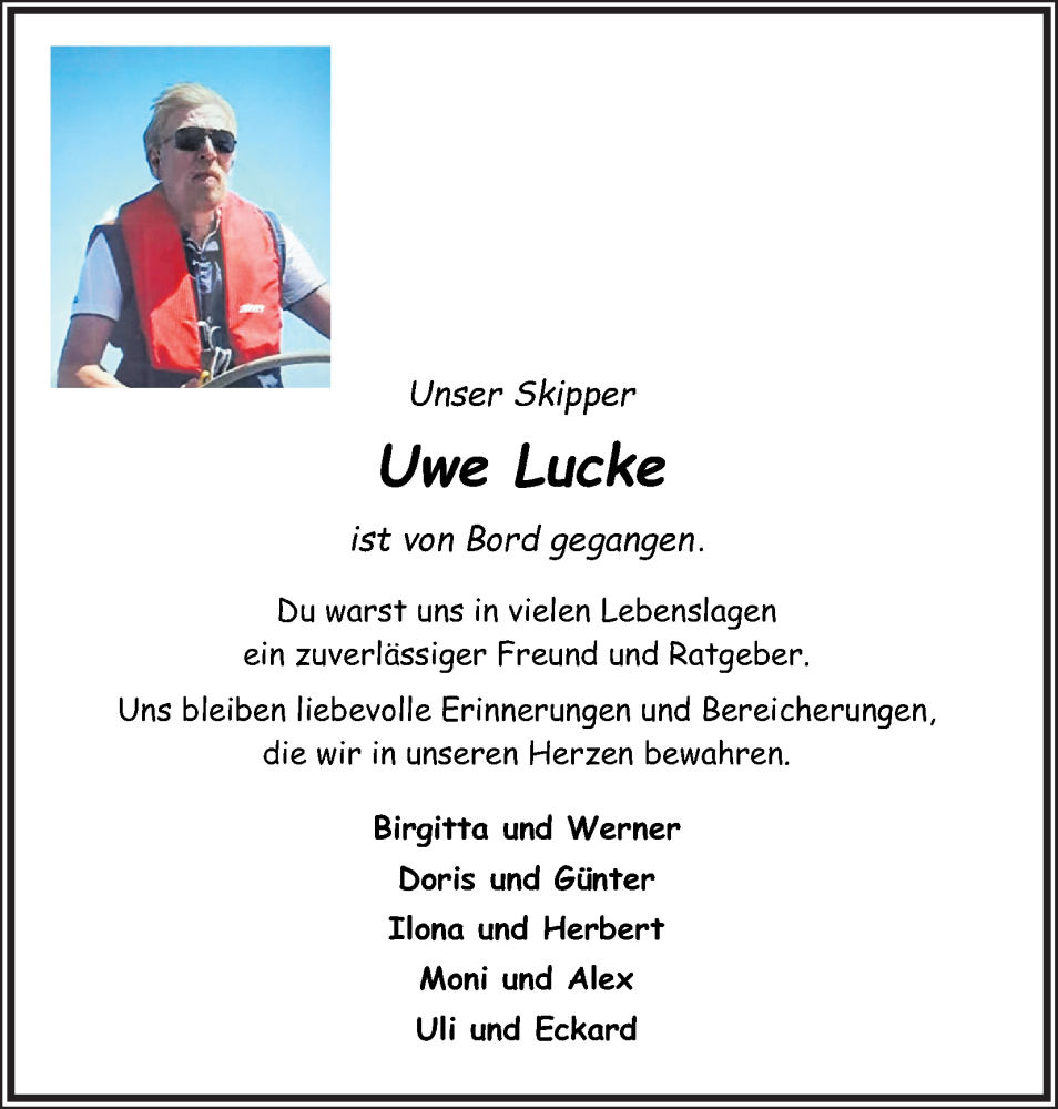  Traueranzeige für Uwe Lucke vom 05.10.2024 aus Kölner Stadt-Anzeiger / Kölnische Rundschau / Express