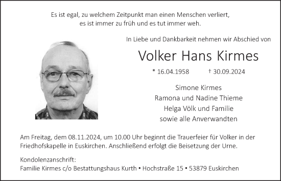 Anzeige von Volker Hans Kirmes von  Blickpunkt Euskirchen 