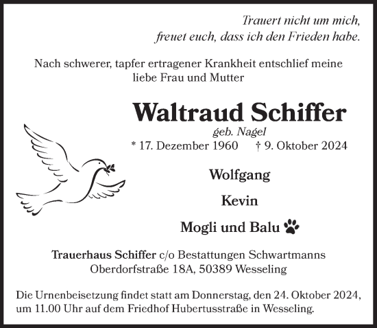 Anzeige von Waltraud Schiffer von  Schlossbote/Werbekurier 