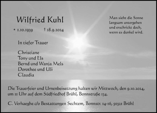 Anzeige von Wilfried Kuh von  Schlossbote/Werbekurier 