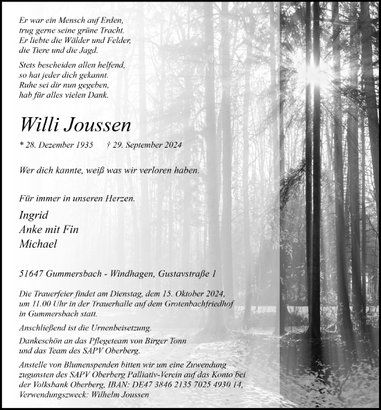 Anzeige von Willi Joussen von  Anzeigen Echo 