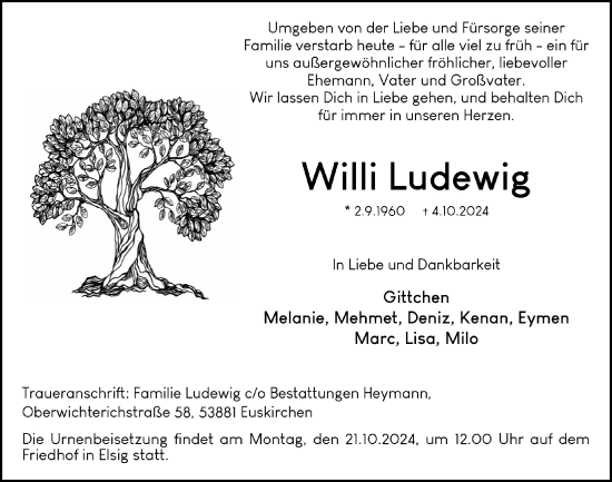 Anzeige von Willi Ludewig von  Blickpunkt Euskirchen 