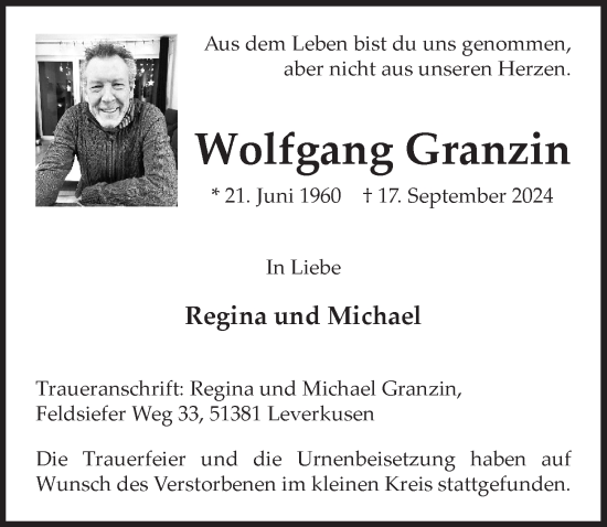 Anzeige von Wolfgang Granzin von  Lokale Informationen 