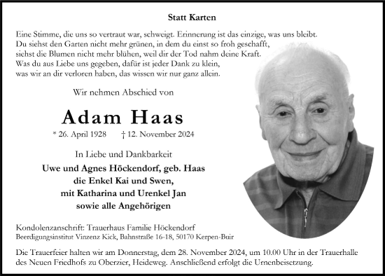 Anzeige von Adam Haas von  Werbepost 