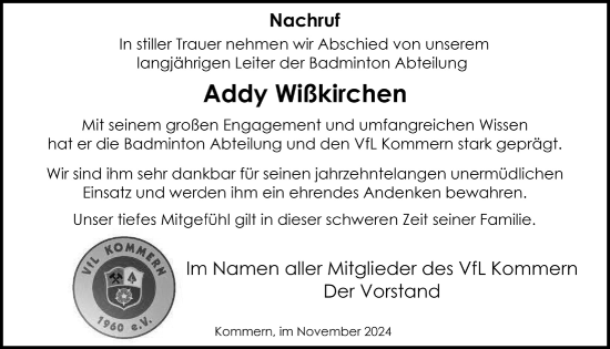 Anzeige von Addy Wißkirchen von  Blickpunkt Euskirchen 