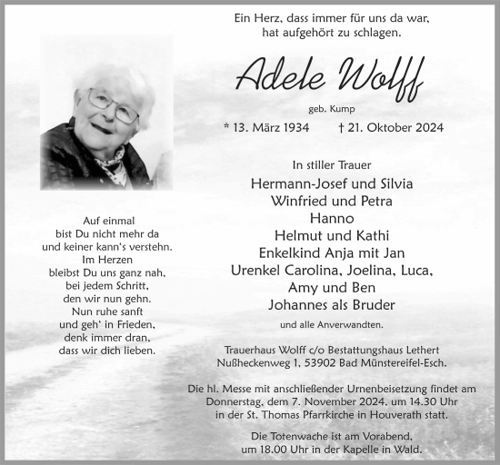 Anzeige von Adele Wolff von  Blickpunkt Euskirchen 