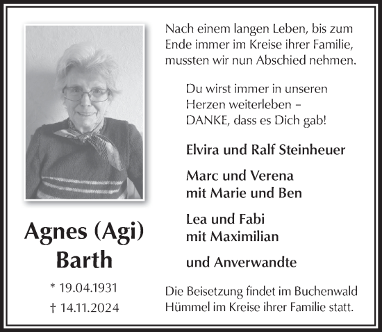 Anzeige von Agnes Barth von  Schlossbote/Werbekurier 