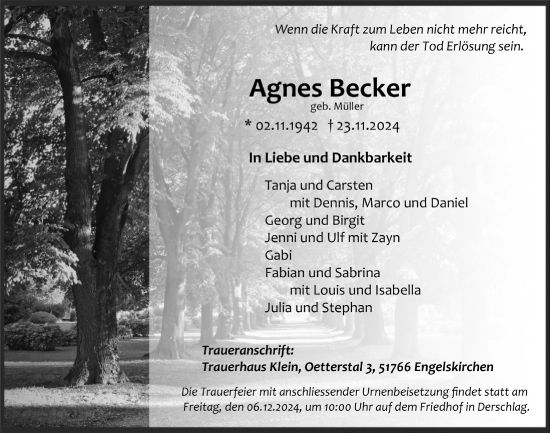 Anzeige von Agnes Becker von  Anzeigen Echo 