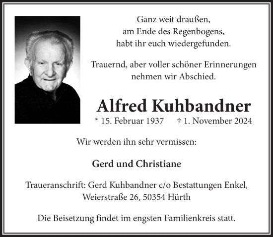Anzeige von Alfred Kuhbandner von  Wochenende 