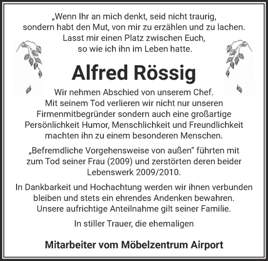 Anzeige von Alfred Rössig von  EXPRESS - Die Woche 