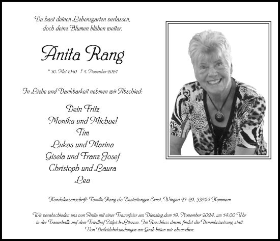 Anzeige von Anita Rang von  Blickpunkt Euskirchen 