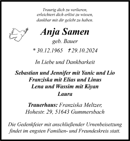 Anzeige von Anja Samen von  Anzeigen Echo 