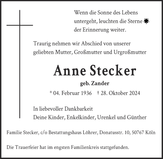 Anzeige von Anne Stecker von  Wochenende 