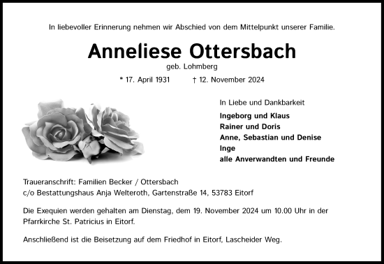 Anzeige von Anneliese Ottersbach von Kölner Stadt-Anzeiger / Kölnische Rundschau / Express