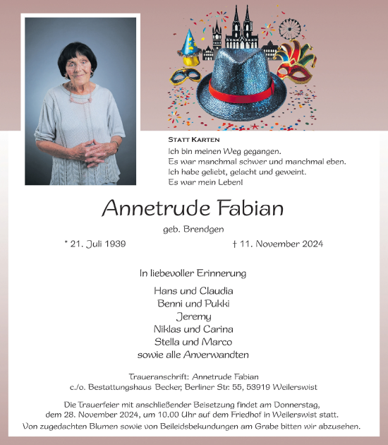 Anzeige von Annetrude Fabian von  Blickpunkt Euskirchen 
