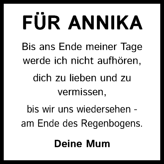 Anzeige von Annika  von Kölner Stadt-Anzeiger / Kölnische Rundschau / Express