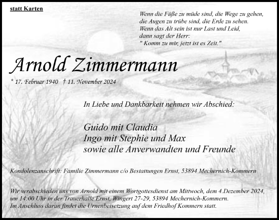 Anzeige von Arnold Zimmermann von  Blickpunkt Euskirchen 