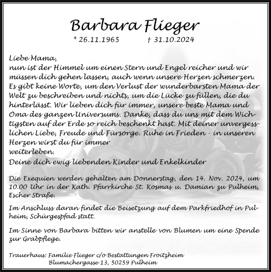 Anzeige von Barbara Flieger von  Wochenende 