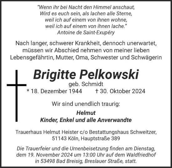 Anzeige von Brigitte Pelkowski von  EXPRESS - Die Woche 