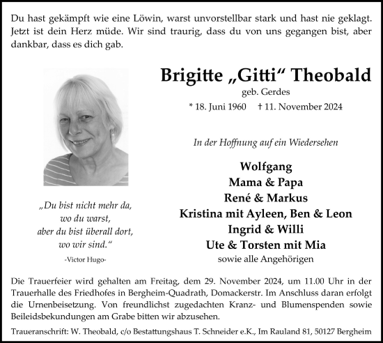 Anzeige von Brigitte Theobald von  Werbepost 