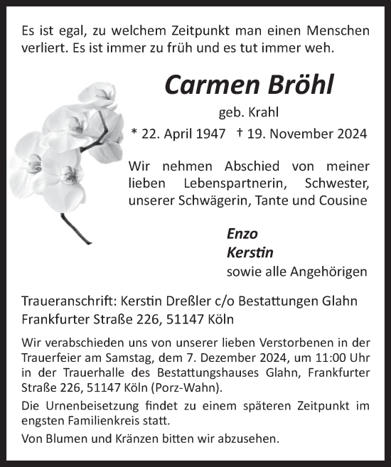 Anzeige von Carmen Bröhl von  EXPRESS - Die Woche 