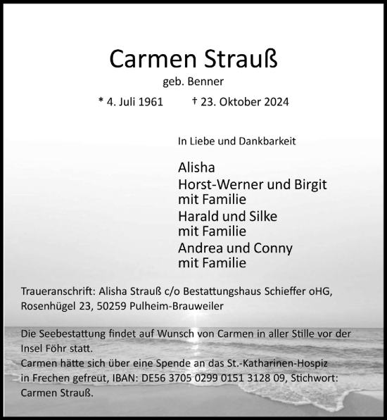 Anzeige von Carmen Strauß von  Wochenende 