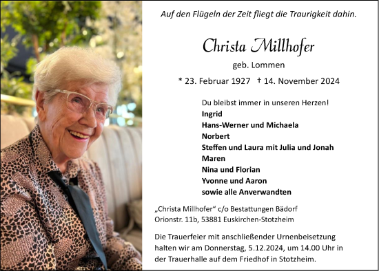 Anzeige von Christa Millhofer von  Blickpunkt Euskirchen 