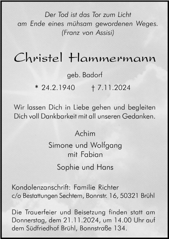 Anzeige von Christel Hammermann von  Schlossbote/Werbekurier 