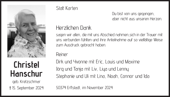 Anzeige von Christel Hanschur von  Werbepost 