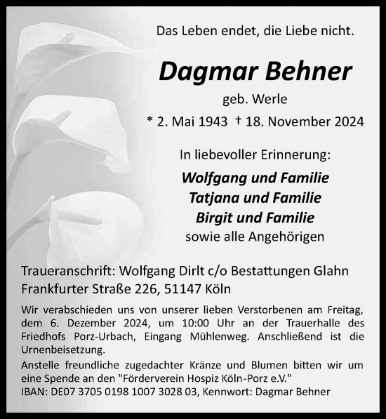 Anzeige von Dagmar Behner von  EXPRESS - Die Woche 