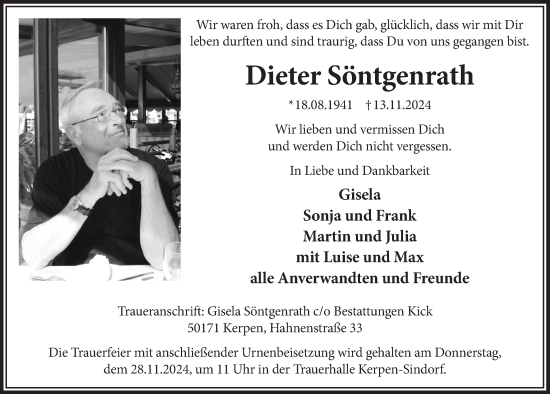 Anzeige von Dieter Söntgenrath von  Werbepost 