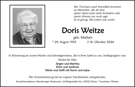 Anzeige von Doris Weitze von  Blickpunkt Euskirchen 
