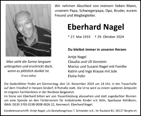 Anzeige von Eberhard Nagel von  Werbepost 